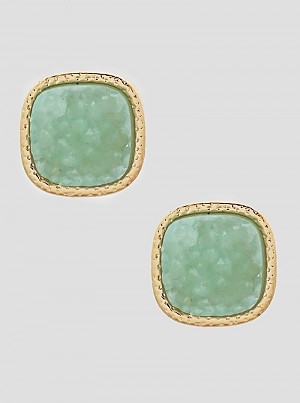 Simulated Druzy Round Square Shape Stud Earrings-Mint