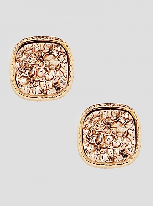 Simulated Druzy Round Square Shape Stud Earrings-Rose Gold