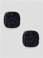 Simulated Druzy Round Square Shape Stud Earrings-SL\Black