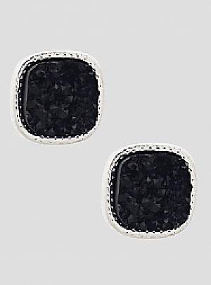 Simulated Druzy Round Square Shape Stud Earrings-SL\Black