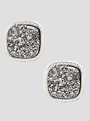 Simulated Druzy Round Square Shape Stud Earrings-SL\Hemitite