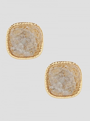 Simulated Druzy Round Square Shape Stud Earrings-Silver