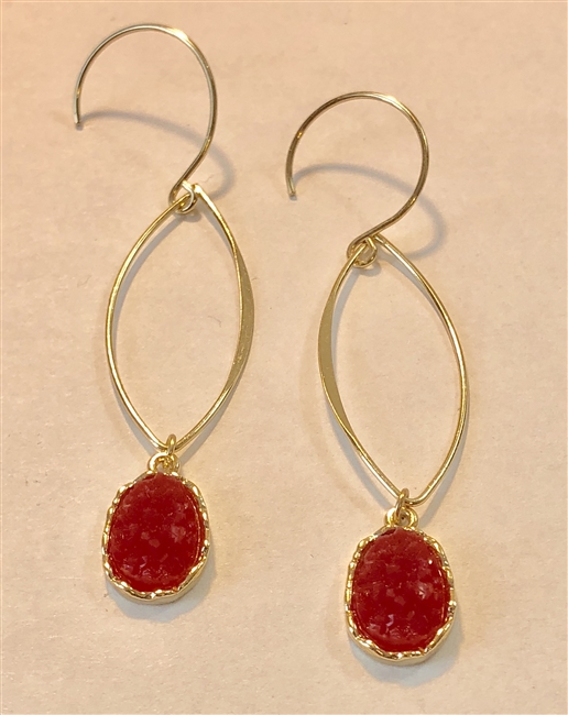 Open Oval Druzy Earring- Red