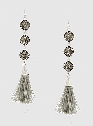 Simulated Druzy Thread Tassels Drop Earrings-SL\Hemitite