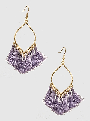 Thread Tassels Marquee Shape Drop Earrings-Lilac