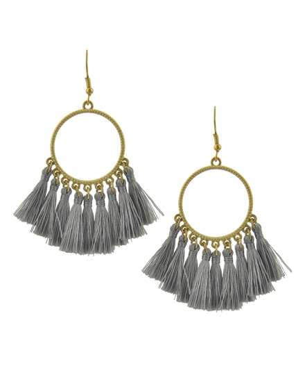 Open Round Thread Tassels Drop Earrings-Grey