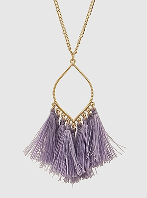 Thread Tassels Marquee Shape Long Necklace-Lilac