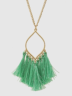 Thread Tassels Marquee Shape Long Necklace-Mint