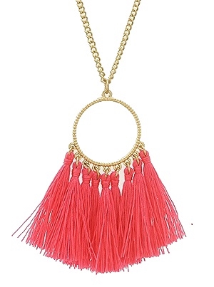 Open Round Tassel Drop Necklace-Hot Pink