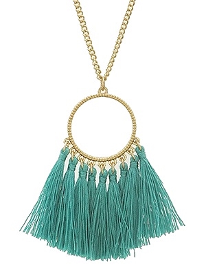 Open Round Tassel Drop Necklace-Turquoise