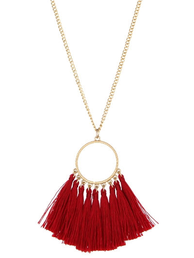 Open Round Tassel Drop Necklace-Red