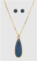 Simulated Druzy Long Teardrop Pendant Necklaces Set