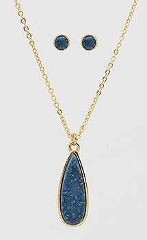 Simulated Druzy Long Teardrop Pendant Necklaces Set