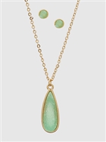 Simulated Druzy Long Teardrop Pendant Necklaces Set