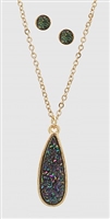 Simulated Druzy Long Teardrop Pendant Necklaces Set