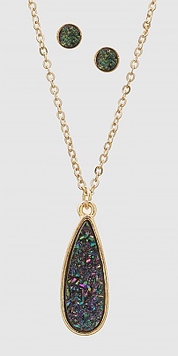 Simulated Druzy Long Teardrop Pendant Necklaces Set