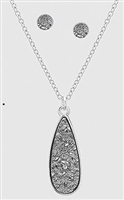 Simulated Druzy Long Teardrop Pendant Necklaces Set