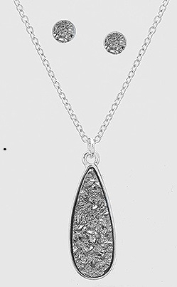 Simulated Druzy Long Teardrop Pendant Necklaces Set