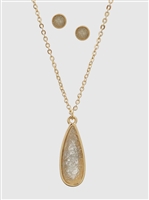 Simulated Druzy Long Teardrop Pendant Necklaces Set