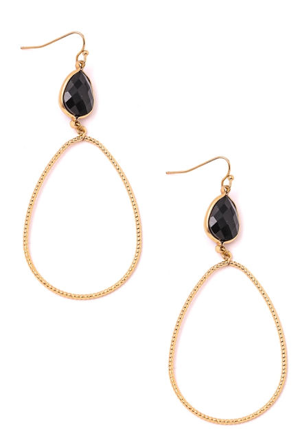 Metallic Oval Stone Dangle Drop Earring