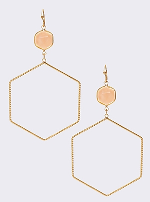 Glass Stone Hexagon Dangle Drop Earring