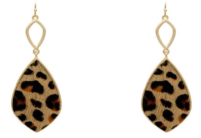 Leather Animal Print Drop Earrings