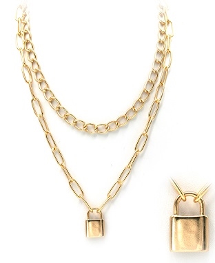 Layered Chain Lock Necklace