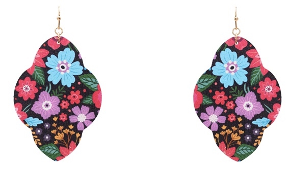 Flower Printed Wood Earrings