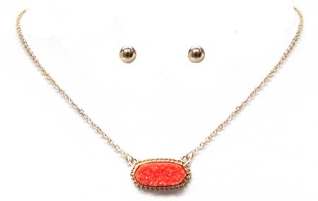 Druzy Style Choker Necklace-Coral