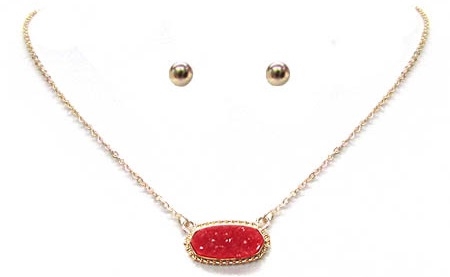 Druzy Style Choker Necklace-Red