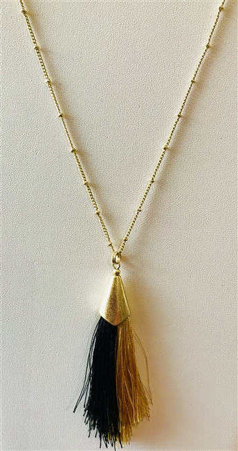 Thin Tassel Black & Gold Necklace