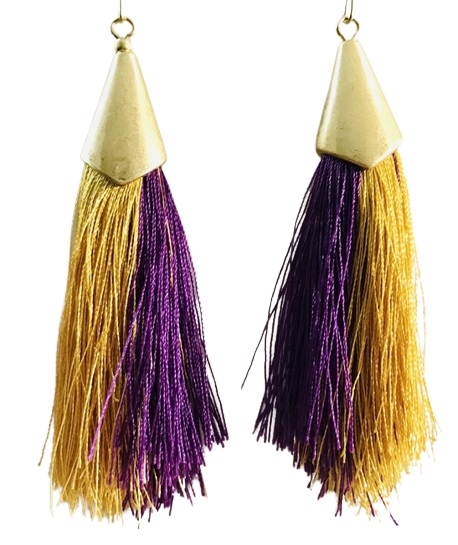 Thin Tassel Purple & Gold Earrings