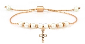 Pearl & CZ Cross Slide Bracelet