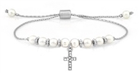 Pearl & CZ Cross Slide Bracelet