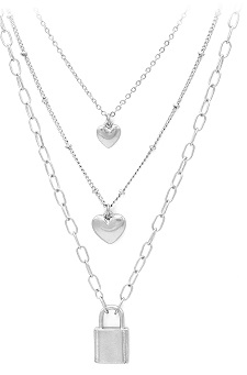 Layered Lock & Heart Chain Necklace