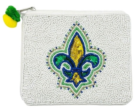Fleur de Lis Seed Bead Coin Purse