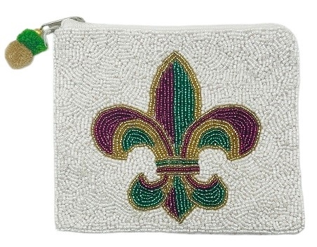 Purple Green & Gold Seed Bead Coin Purse