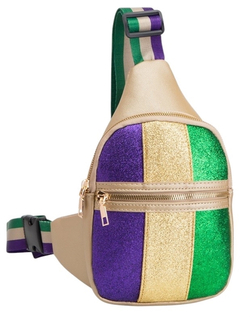 Mardi Gras Sling Bag W/ Gold Trim