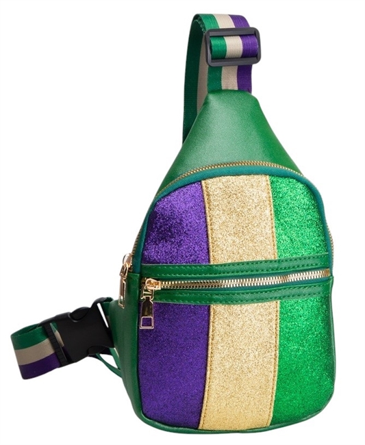 Mardi Gras Sling Bag W/ Green Trim