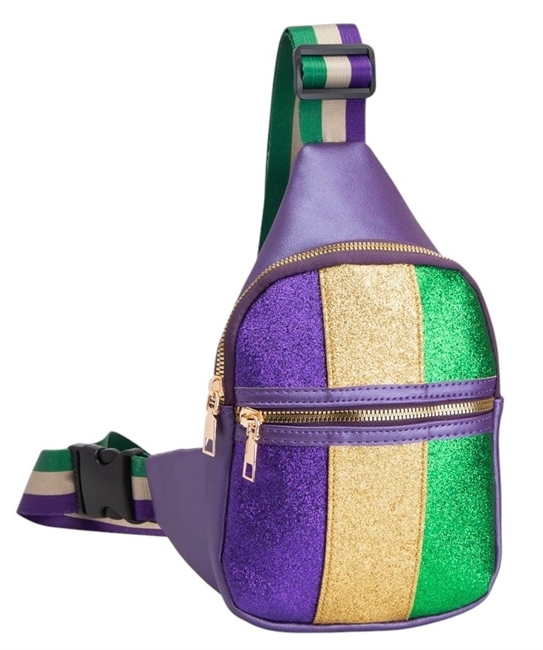 Mardi Gras Sling Bag W/ Purple Trim