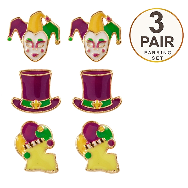 Mardi Gras Earrings 3PC Set