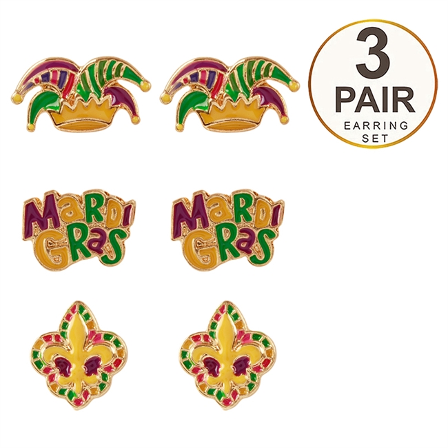 Mardi Gras Earrings 3PC Set