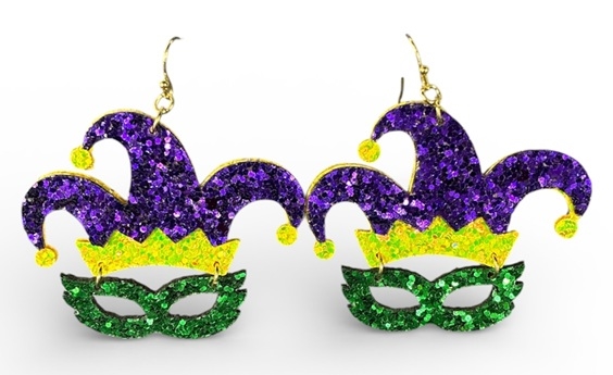 Mardi Gras Glitter Mask Earrings