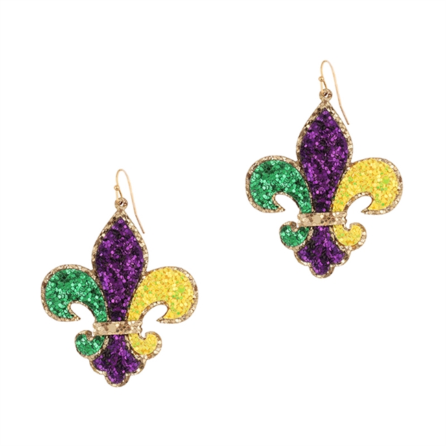 Mardi Gras Glitter Fish Hook Earrings