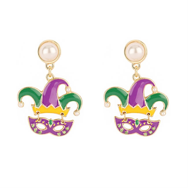 Pearl Mardi Gras Post Earrings