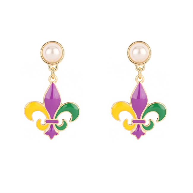 Pearl Mardi Gras Post Earrings