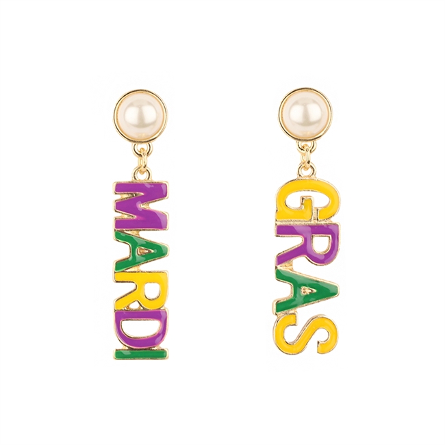 Pearl Mardi Gras Post Earrings