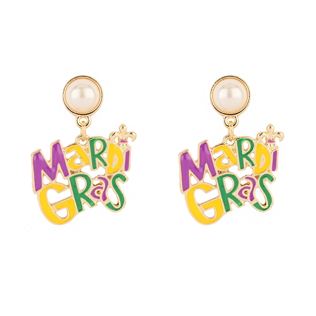 Pearl Mardi Gras Post Earrings