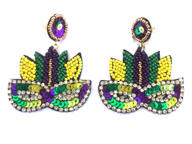 Mardi Gras Seed Bead Earrings