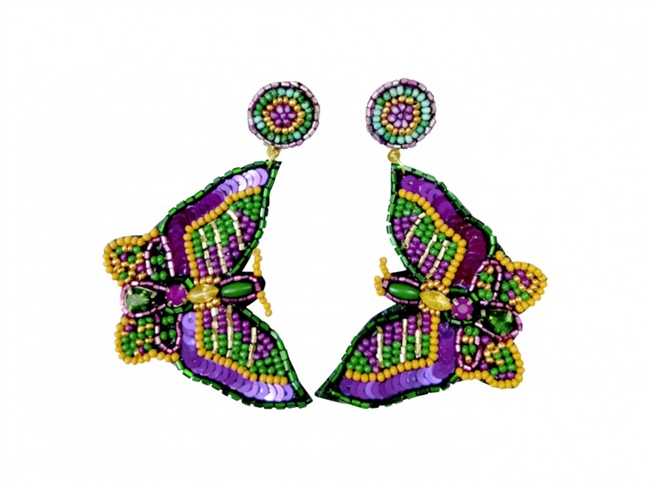 Mardi Gras Seed Bead Earrings